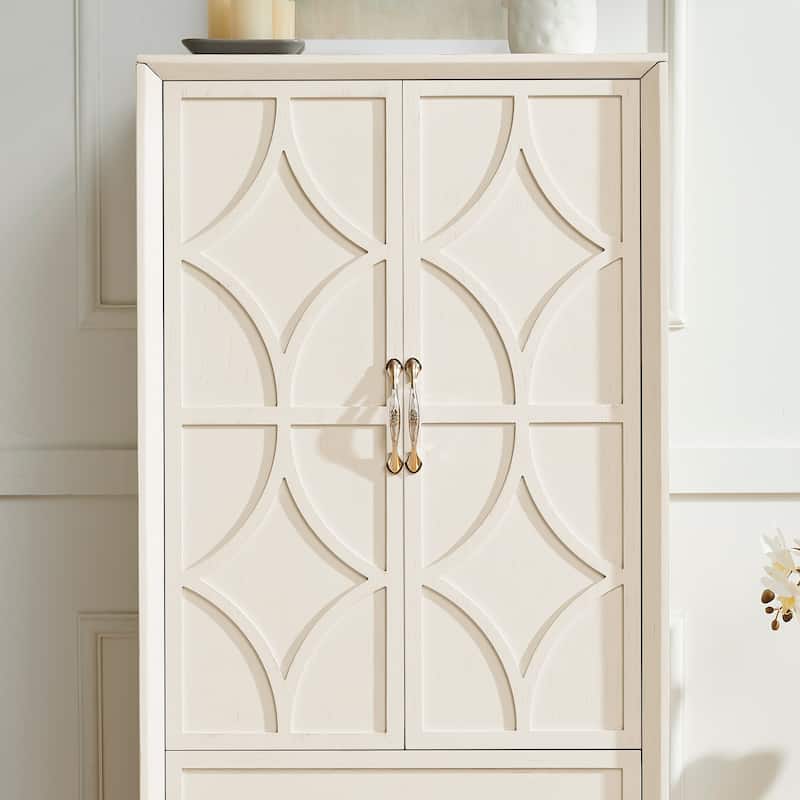 Roomfitters Tall Pantry Sideboard Cabinet, Geometric Storage Console Buffet for Kitchen & Entryway
