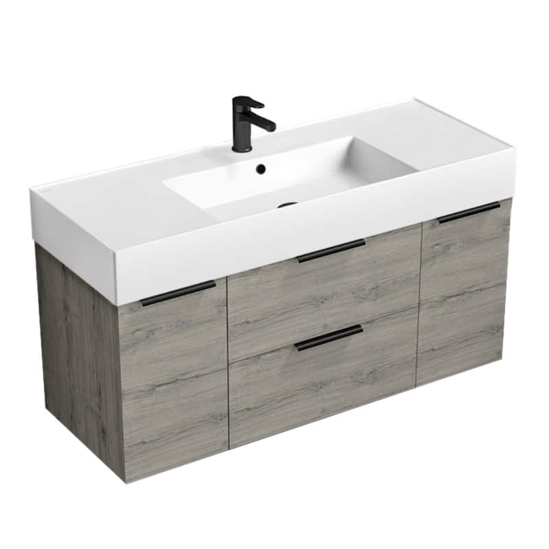 Nameeks Derin-4818-W-C Derin 48" Wall Mounted Single Basin Vanity Set - Grey Oak / Black