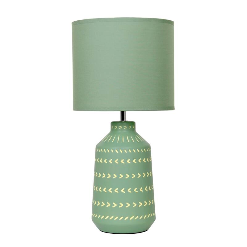 Tribal Style Hand Painted Ceramic Table Lamp with Drum Shade - 17" - Green