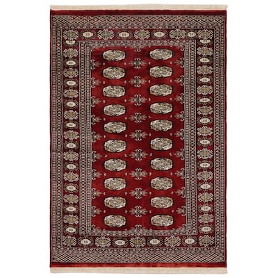 Rustic Bokhara Russo Red/Gray Hand Knotted Wool Rug - 4'0'' x 5'9''