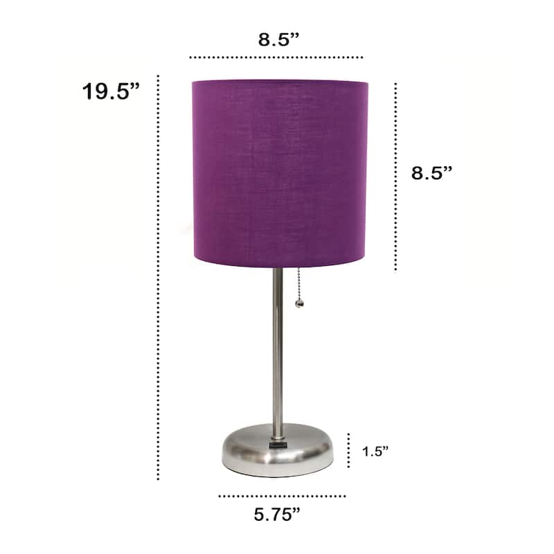 19.5" USB Port Feature Metal Lamp in Steel w Aqua Shade