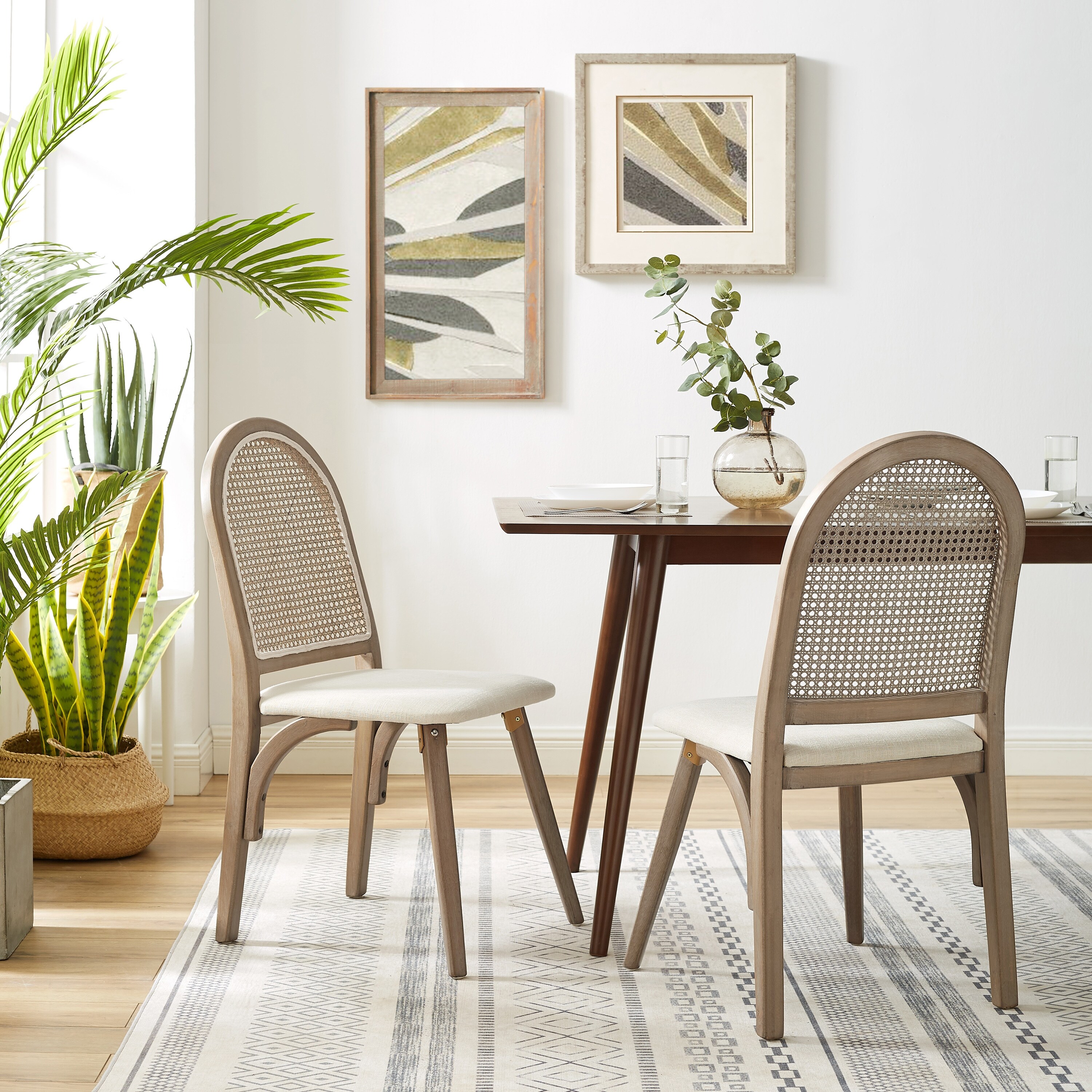 Shop Art Leon Rattan Linen Fabric Cane Dining Side Chair With