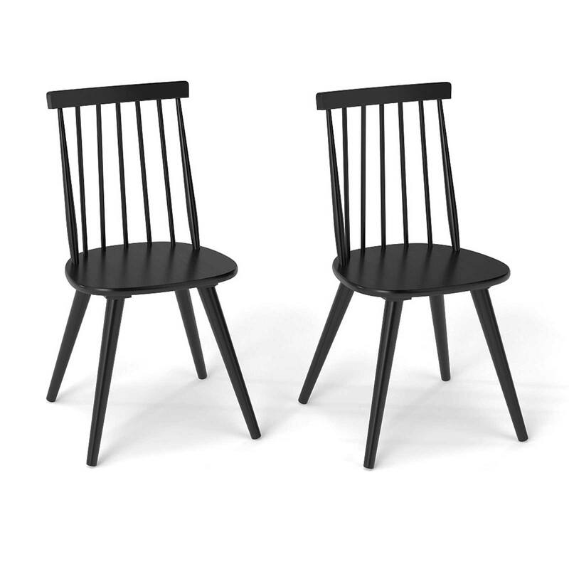 Gymax Windsor Dining Chairs Set of 2 w/Rubber Wood Frame High Spindle - Black - Set of 2