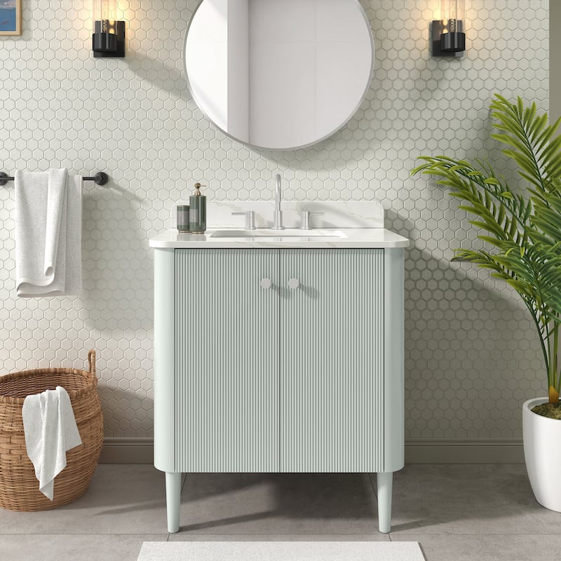 Haley Bathroom Vanity in Soft Sage with Alluring Quartz Top - 31"W x 22"D x 35.2"H