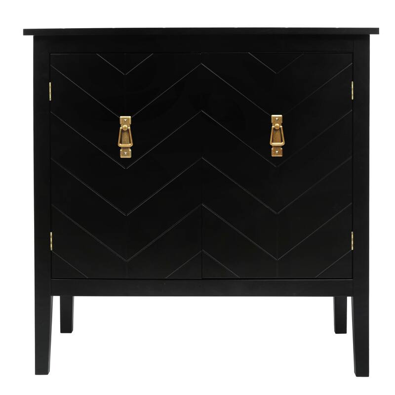 Sideboard Buffet Cabinet, Storage Cabinet with Adjustable Shelves, 2 Door Wood Stripe Accent Cabinet