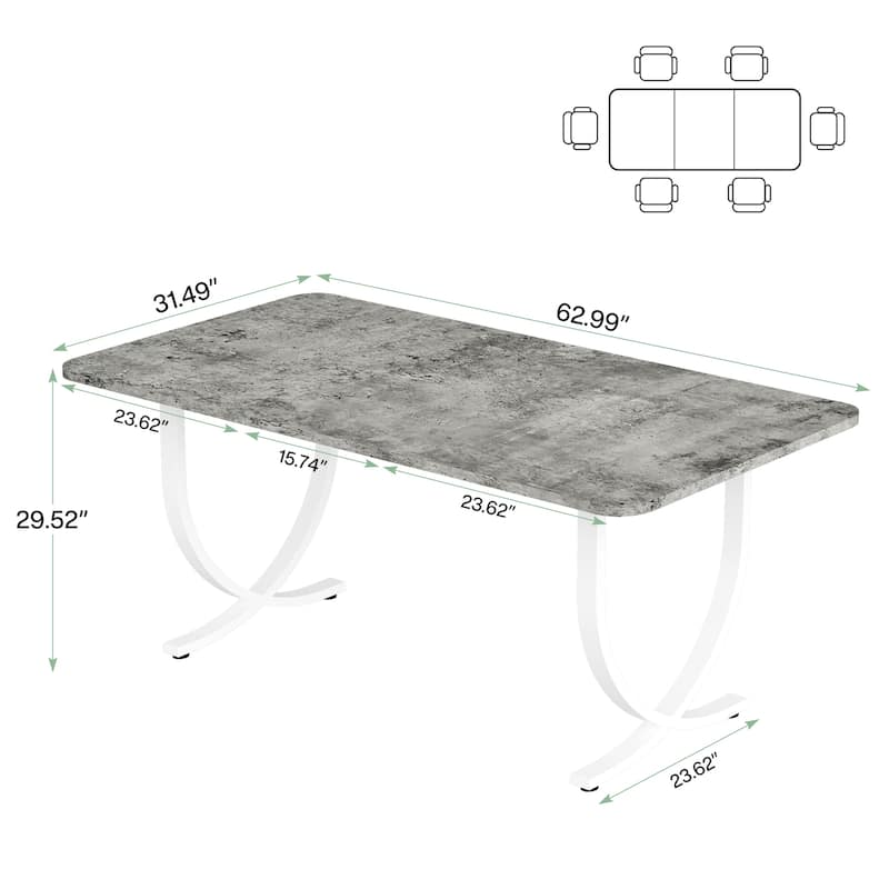 Rectangular Dining Table for 4 to 6, 63 Inch Modern Kitchen Table with Faux Marble Table Top and Metal Legs