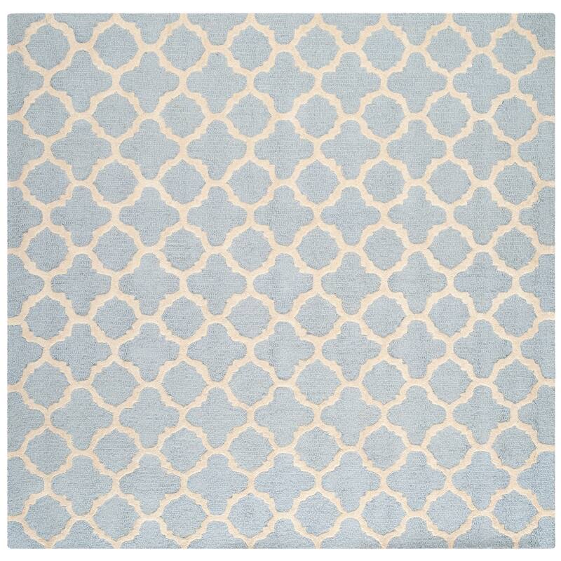 SAFAVIEH Handmade Cambridge Touria Modern Moroccan Wool Rug - 4' Square - Light Blue/Ivory