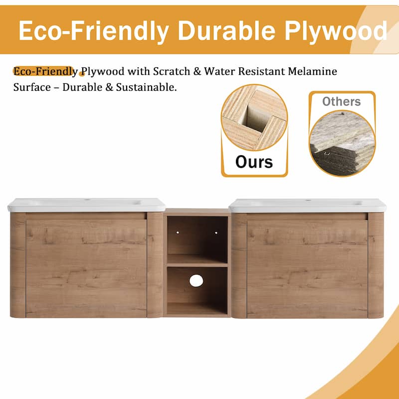Malwee 28"/40"/52"/68" Floating Bathroom Vanity, Wall Mounted Bathroom Vanity with Ceramic Sink,Soft Close Door and Shelf