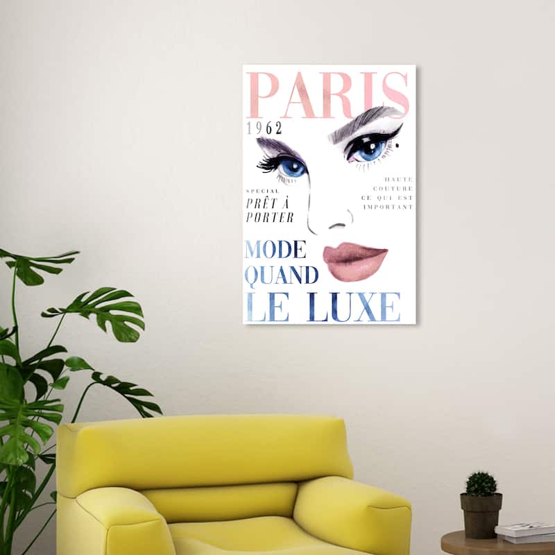 Wynwood Studio Canvas Fashion and Glam Cover Paris Portrait Couture White and Pastel Pink Glam Wall Art Canvas Print - 30 x 20