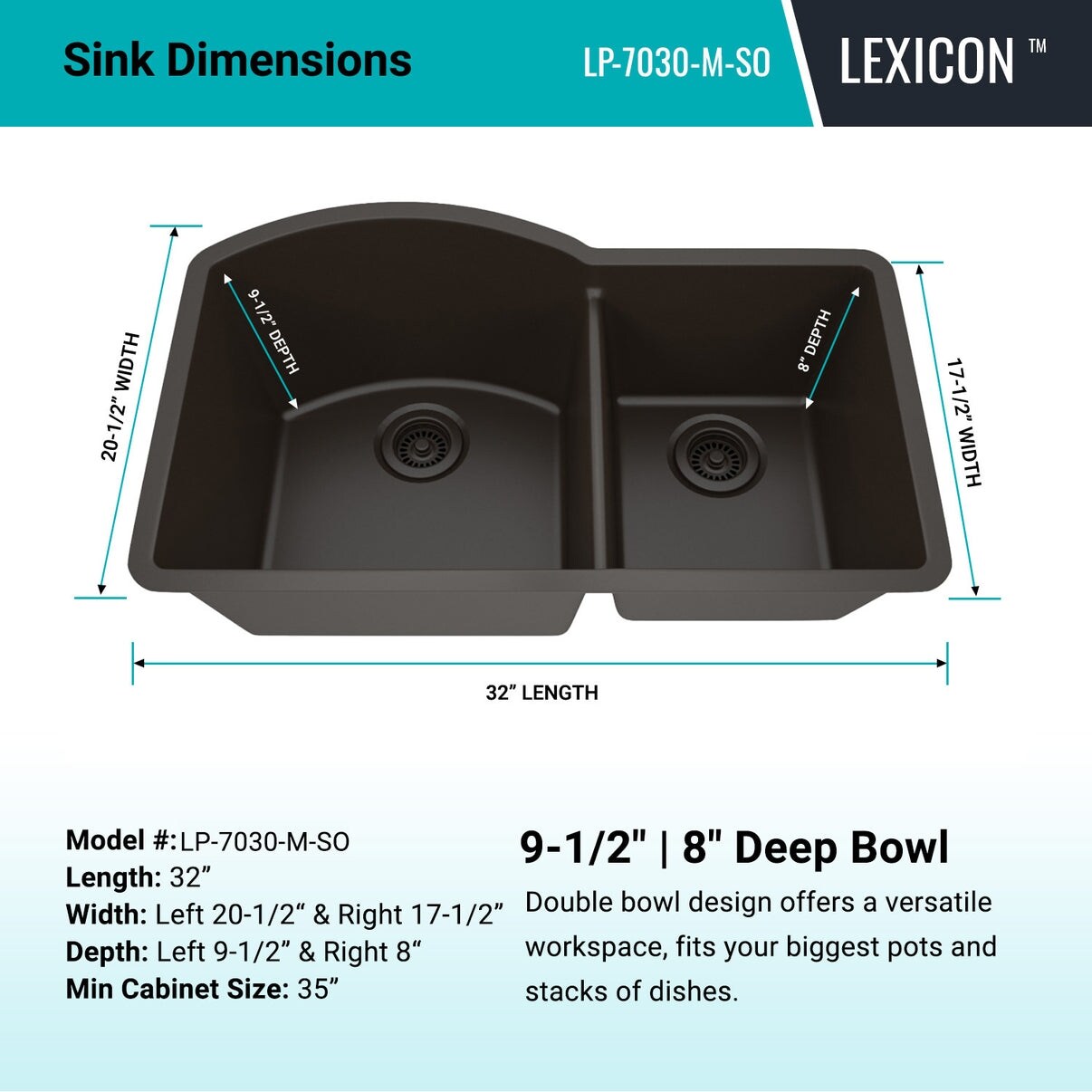 32 Inch Lexicon Platinum Quartz Composite Drop-in Undermount