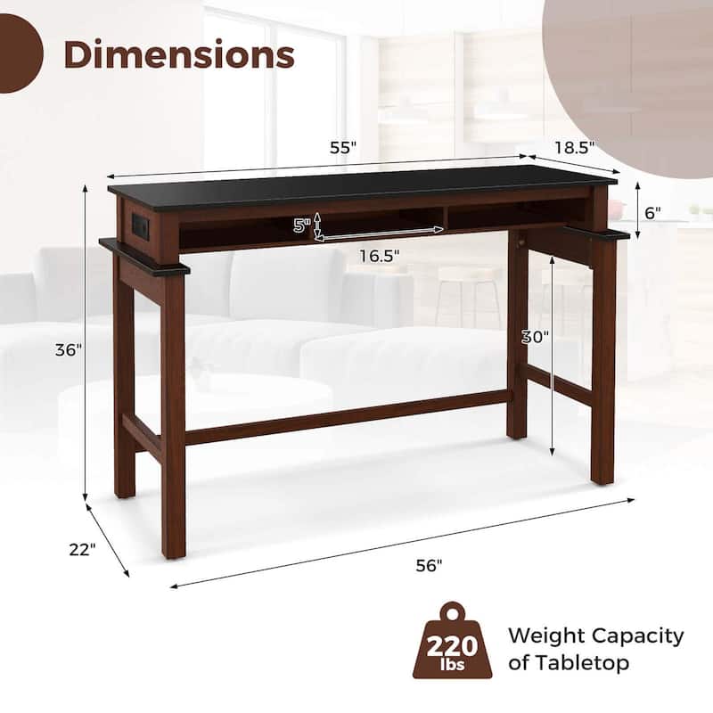 Modern Farmhouse Console Table Bar Table with Charging Station