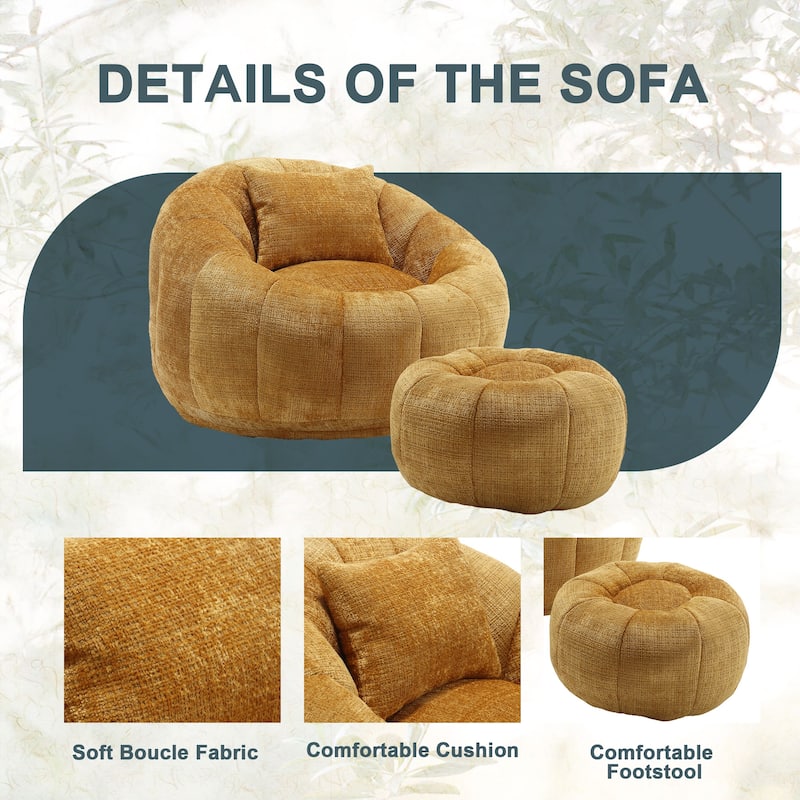 HOMEFUN Cozy Beanbag Sofa With Memory Foam Filler, Oversized Round Sofa