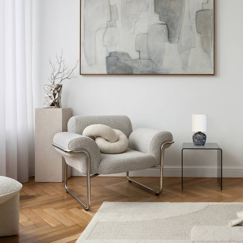 Rounded Marble Style Table Lamp with Drum Shade - 12.5" - Black and White