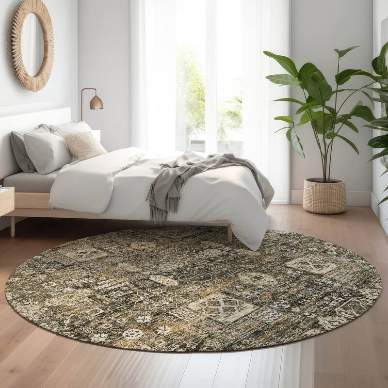 Premium Washable Super Soft Traditional Persian Mayfield Rug - Coffee - 8' x 8' - Round