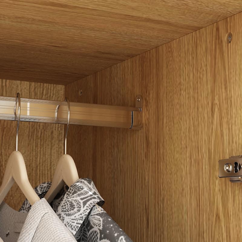 70.9"Wardrobe Closet with Drawers and Hanging Rod Armoires Wood Finish