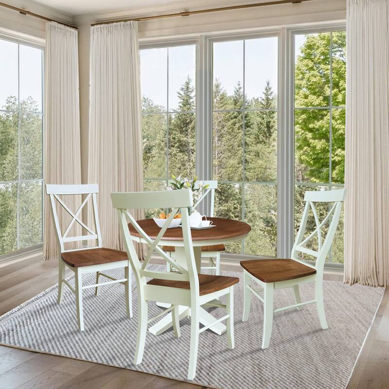 36 in Round Extension Dining Table with 12 in Leaf and Dining Chairs