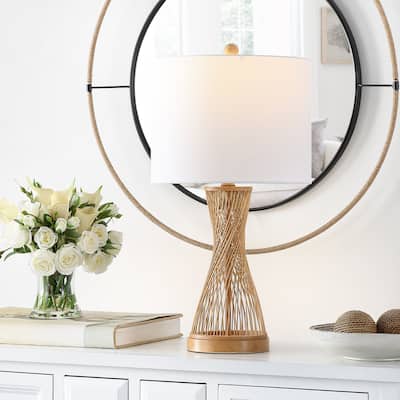 SAFAVIEH Lighting Magnus Natural Bamboo 26-inch LED Table Lamp - 13" W x 13" L x 25.5" H