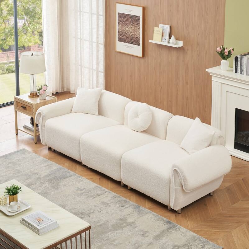 109.05" New Design Three-Seater Teddy Velvet Cushioned Sofa