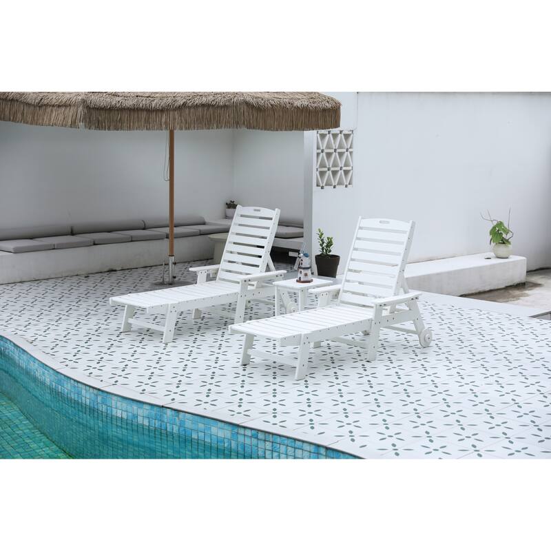 Lounge Chair with Side Table, 3-Piece Oversized Chaise Lounge Chair Setwith Wood Texture,All Weather Patio Lounge Chair
