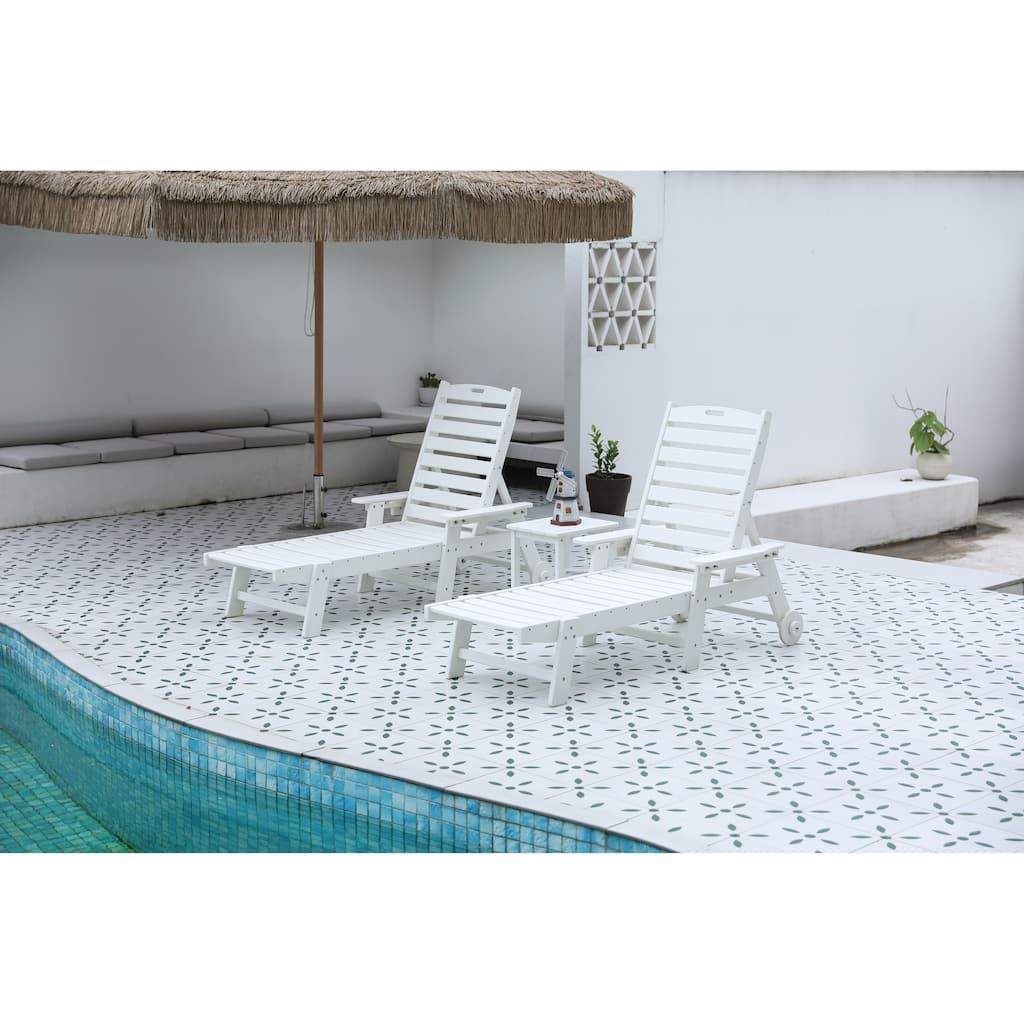 Lounge Chair with Side Table, 3-Piece Oversized Chaise Lounge Chair Setwith Wood Texture,All Weather Patio Lounge Chair