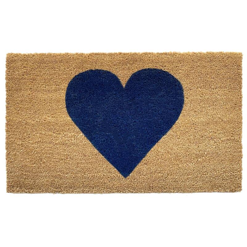 HomeRoots 30" X 48" Brown And Dark Blue Heart Outdoor Coir Door Mat - 30.00' X '48.00