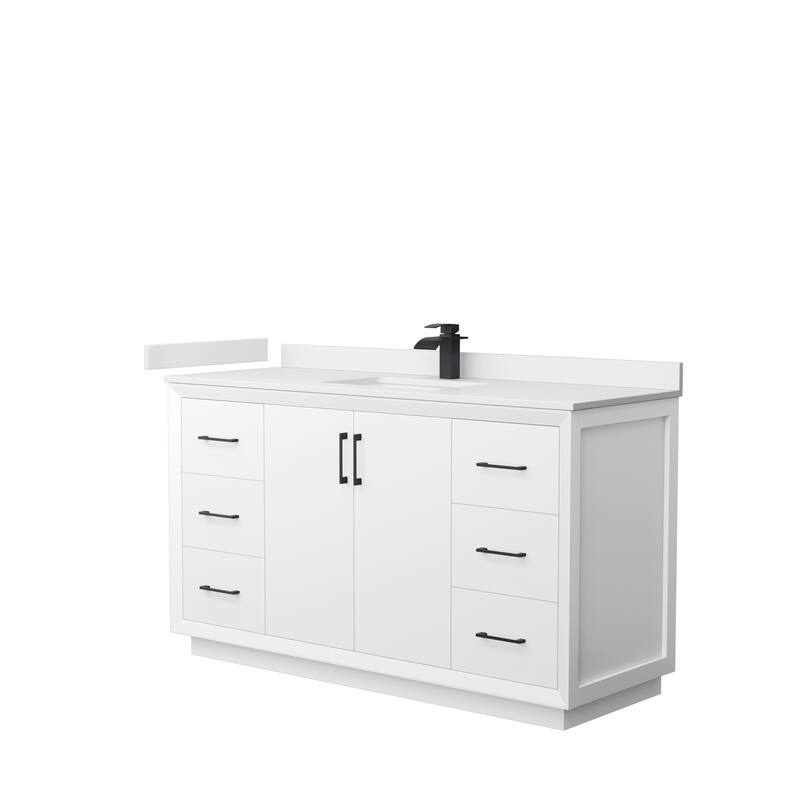 Strada 60-inch Single Vanity, Quartz Top - White, Black Trim, White Quartz Top