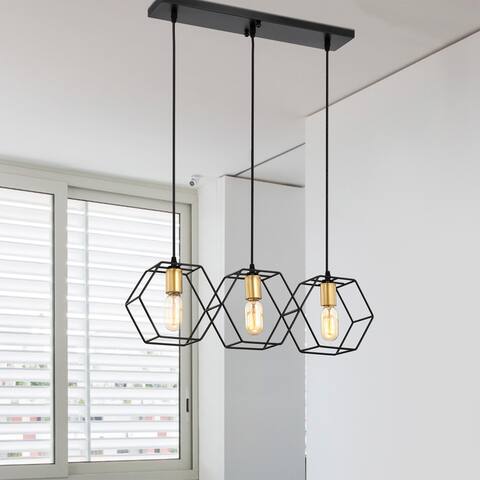Horatia 24 Inch Clean Modern Industrial Style Matte Black and Satin Gold Finish Ceiling Lighted Chandelier 3-Light - N/A
