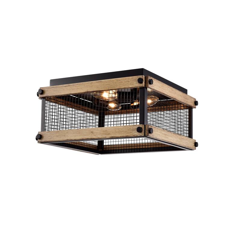 Fynn Matte Black 3-Light Geometric Metal Cage Flush Mount