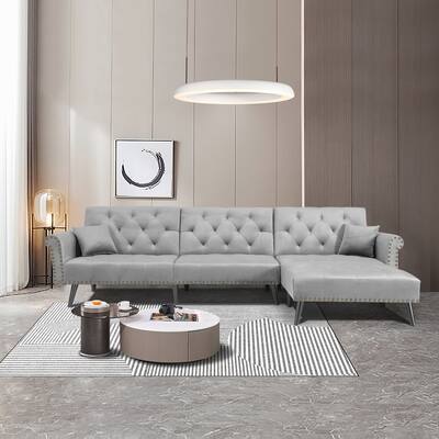 Convertible Reversible Sectional Sofas & Couches Velvet Sofa Sleeper Furniture Chaise