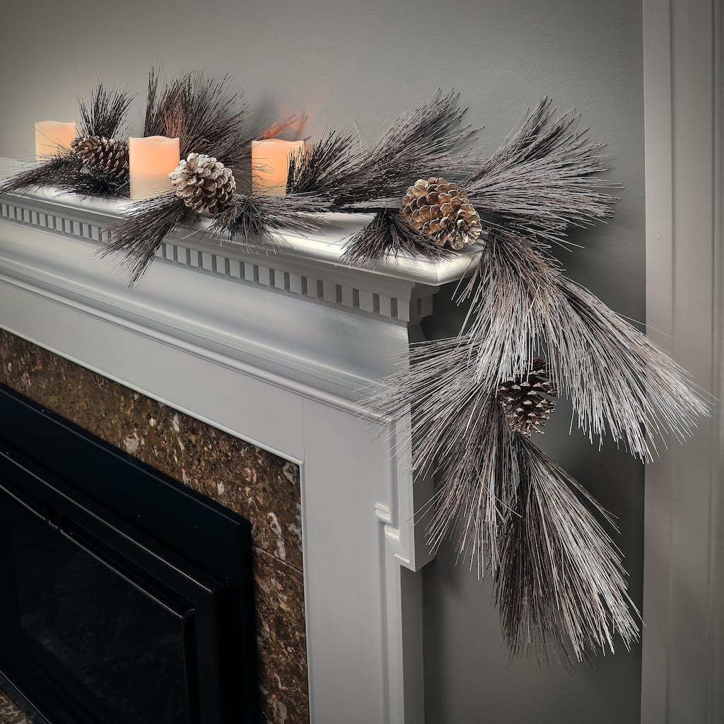 60" Metallic Long Needle Pine Garland With Pinecone - Silver - 60