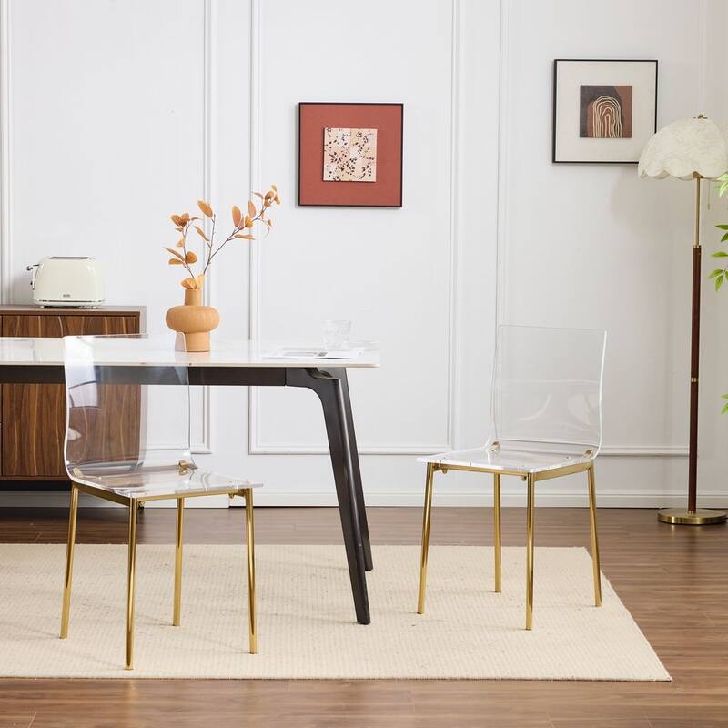 Chiaro Clear Acrylic Dining Chairs with Gold Legs (Set of 2) - Gold