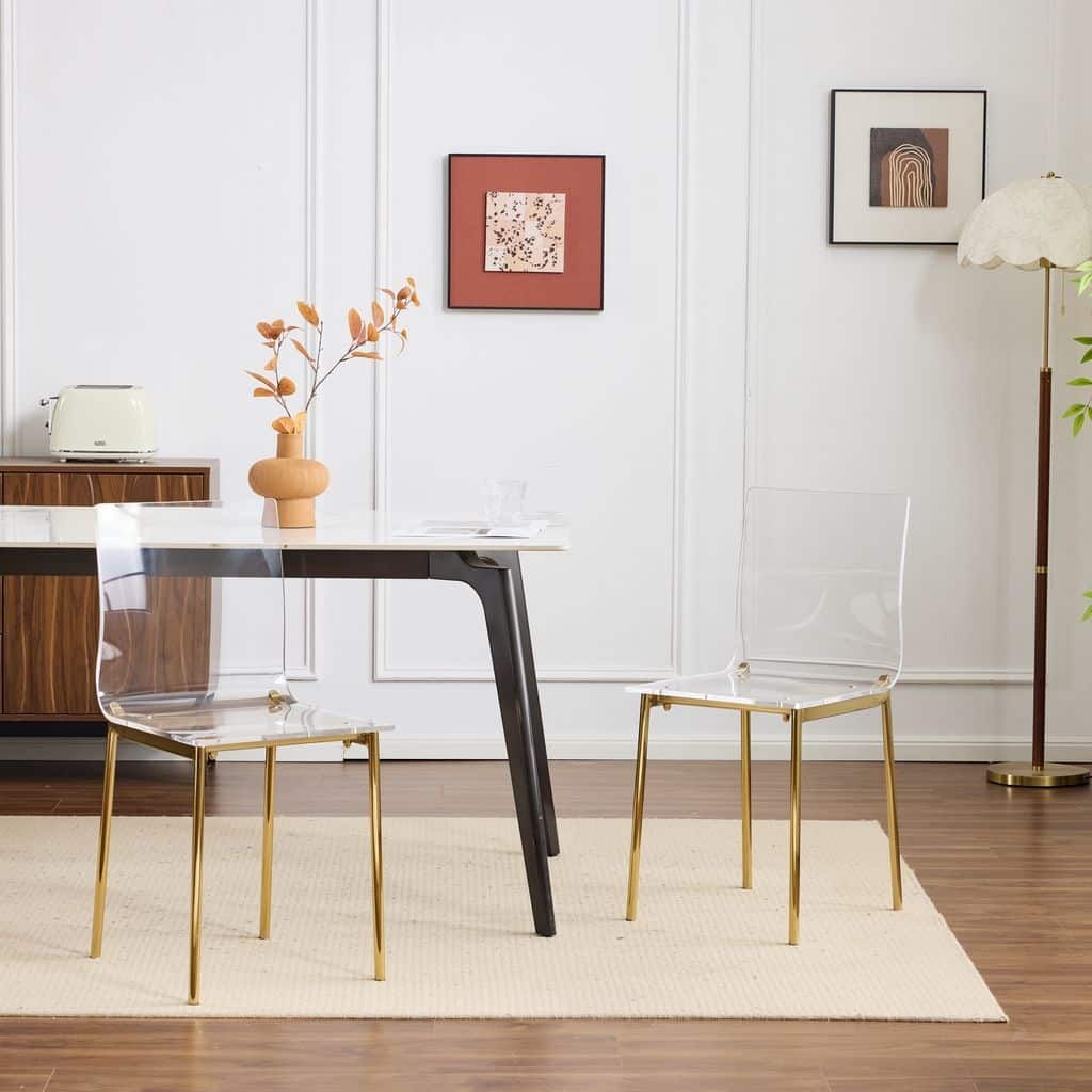 Chiaro Clear Acrylic Dining Chairs with Gold Legs (Set of 2)