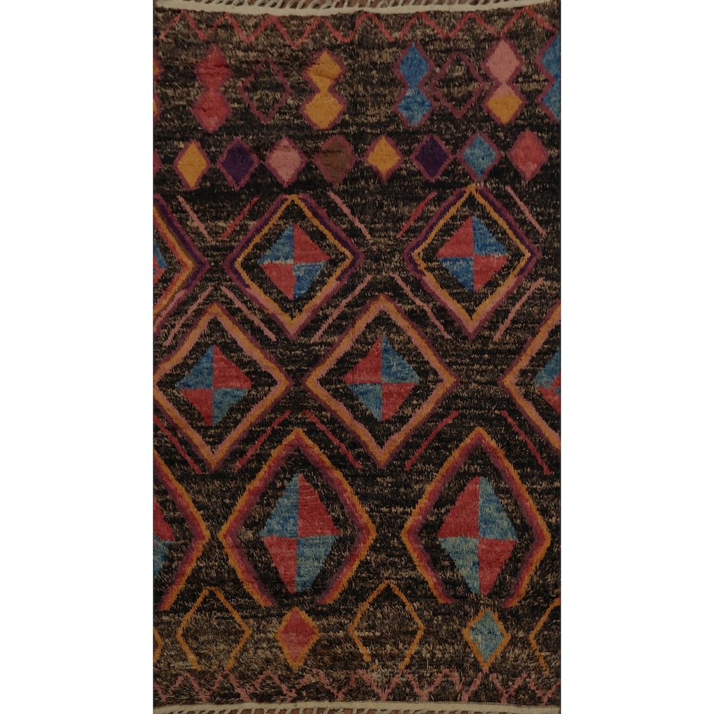 Hand Knotted Oriental 100% Wool Carpet Modern Tribal Brown Moroccan Area Rug - 10' 6'' X 6' 10''