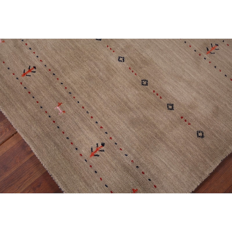 Light Brown Tribal Gabbeh Indian Accent Rug Handmade Wool Carpet - 4'0"x 5'10"