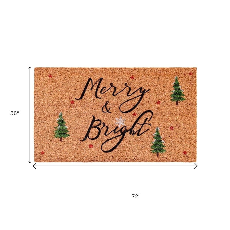 HomeRoots 36" X 72" Brown Black And Green Christmas Merry and Bright Outdoor Coir Door Mat - 36.00' X '72.00