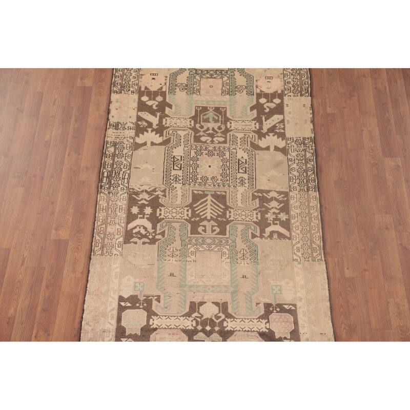 Meshkin Persian Vintage Runner Rug Handmade Wool Carpet - 3'6"x 10'3"