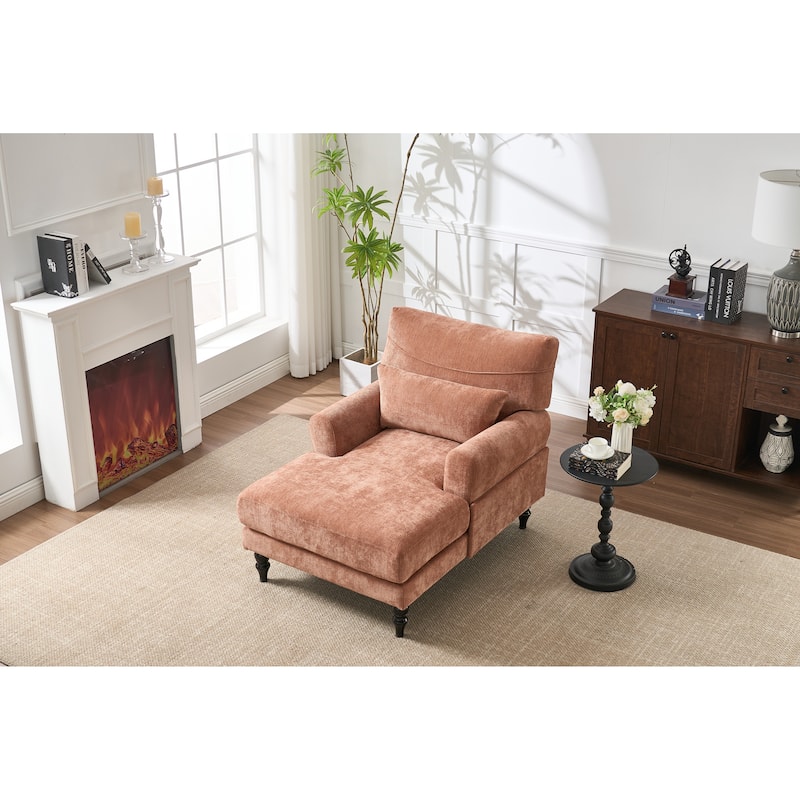 GDFStudio - Marcelline Chaise Lounge Recliner with Solid Wood Frame and Cushion