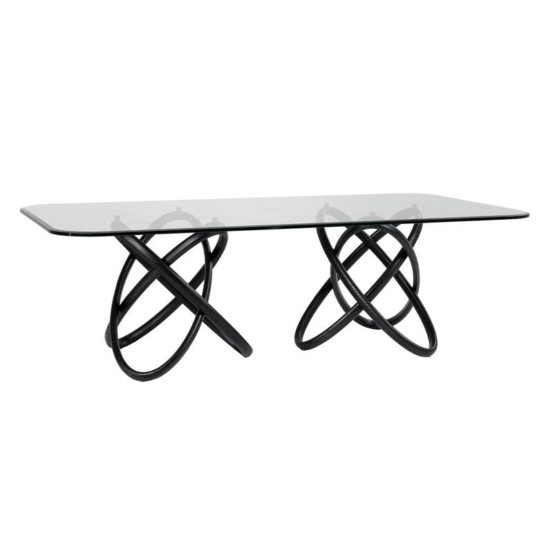 Cid Ason Dining Table, Black, Rectangular 94 Inch Tempered Glass Top - Clear, Black