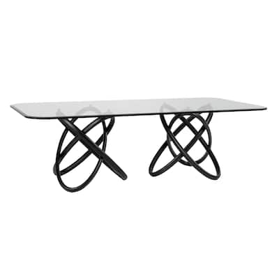 Cid Ason Dining Table, Black, Rectangular 94 Inch Tempered Glass Top - Clear, Black