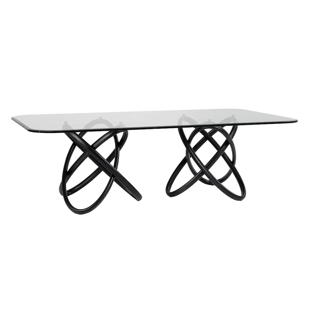 Cid Ason Dining Table, Black, Rectangular 94 Inch Tempered Glass Top - Clear, Black