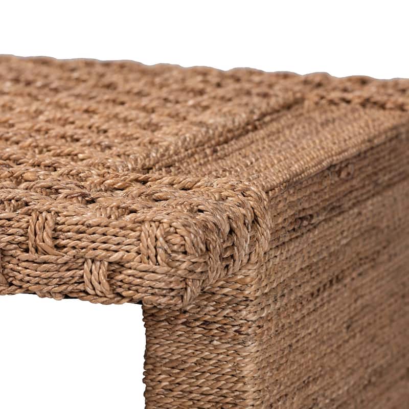 Rhinos Handwoven Seagrass Coffee Table with Open Shelf - Rectangular Wicker Center Table for Living Room, Coastal Boho Style