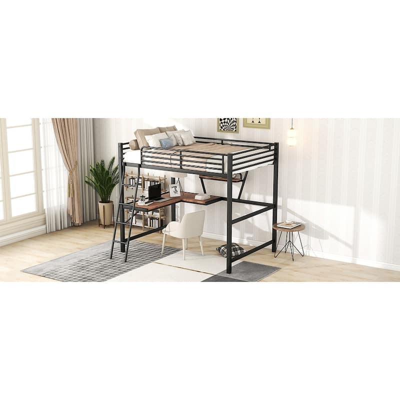 Loft Metal&MDF Bed with Desk and Shelf - Black - Full