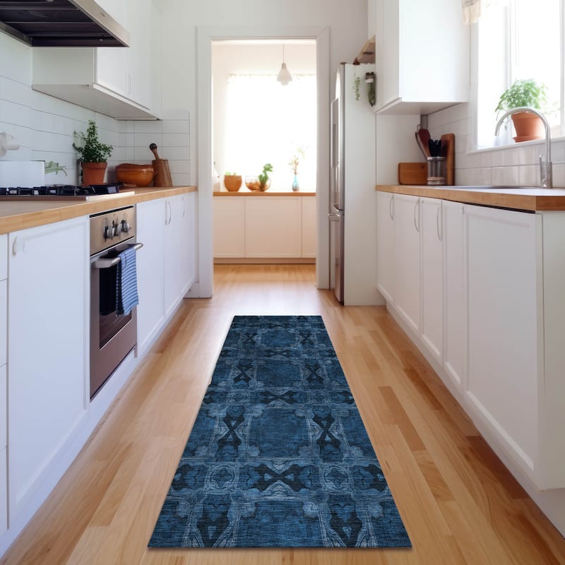 Premium Washable Super Soft Boho Medallions Mayfield Rug - Navy - 2' 3" x 7' 6" - Runner