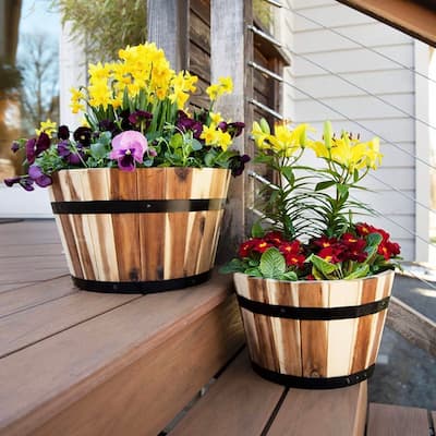 DreamPatio Nested Acacia Half Whisky Barrel Planter (Set of 2 - 18" and 14.5")