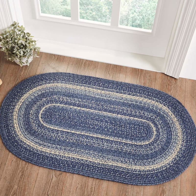 Great Falls Blue Jute Rug Oval w/ Pad 27x48 - 27" x 48" Oval - 27" x 48" Oval - Blue