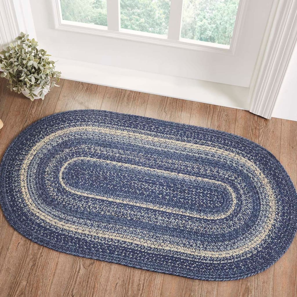 Great Falls Blue Jute Rug Oval w/ Pad 27x48 - 27" x 48" Oval