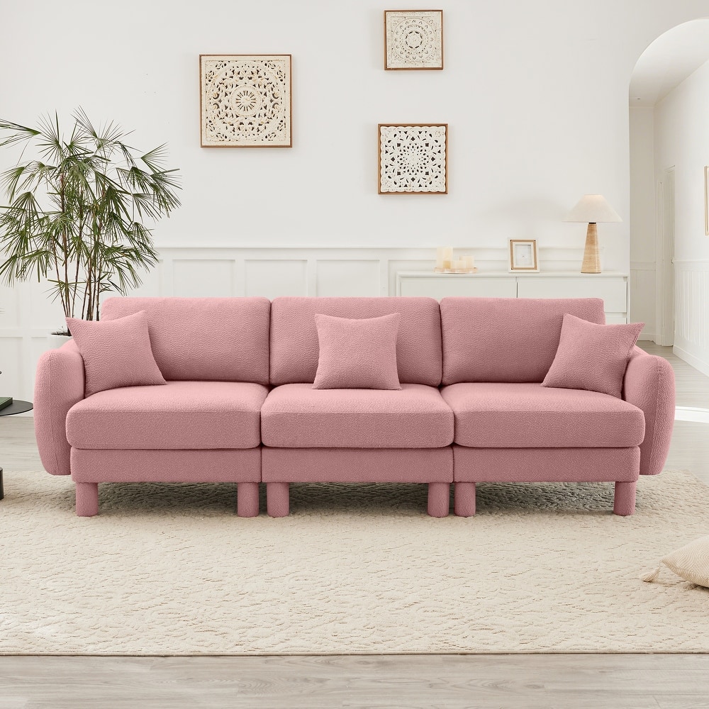 109.4" 3-Seater Modern Upholstered Sofa Couch, Deep-Seat Sectional Sofa with Shell-Shaped Armrests, Leisure Sofa for Living Room