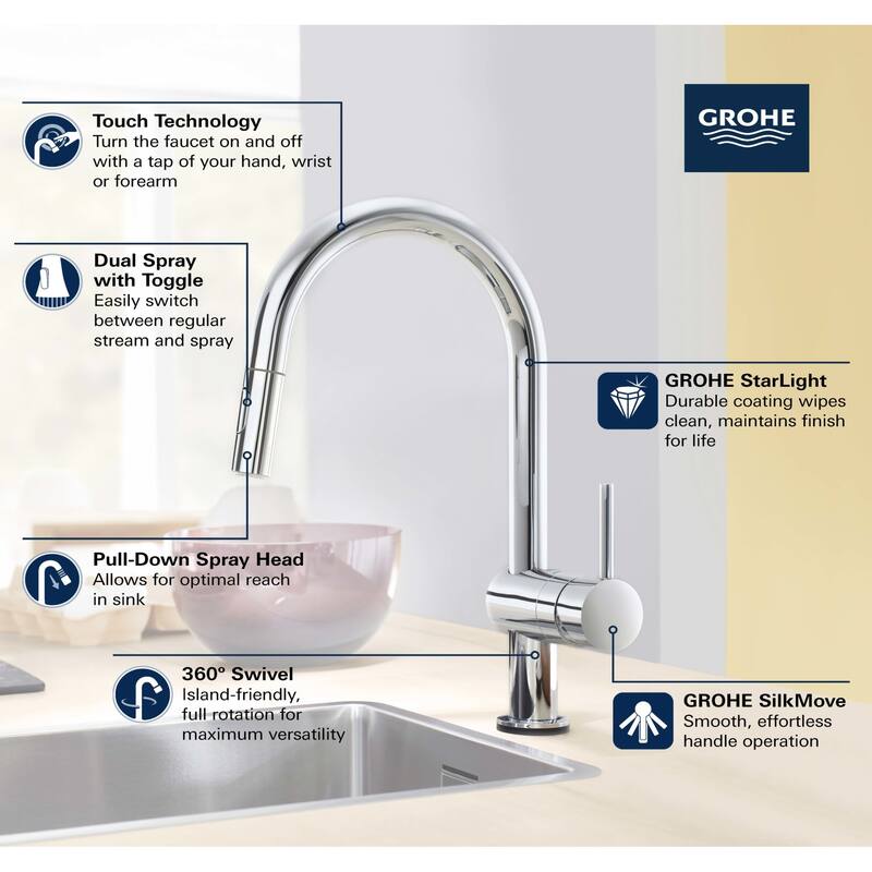 Grohe Minta 1.75 GPM Single Hole Pull Down Kitchen Faucet with On/Off