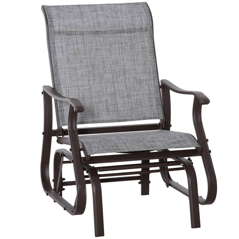 Outdoor Patio Glider Chair with Breathable Mesh Seat and Powder Coated Steel Frame for Garden and Porch - Grey