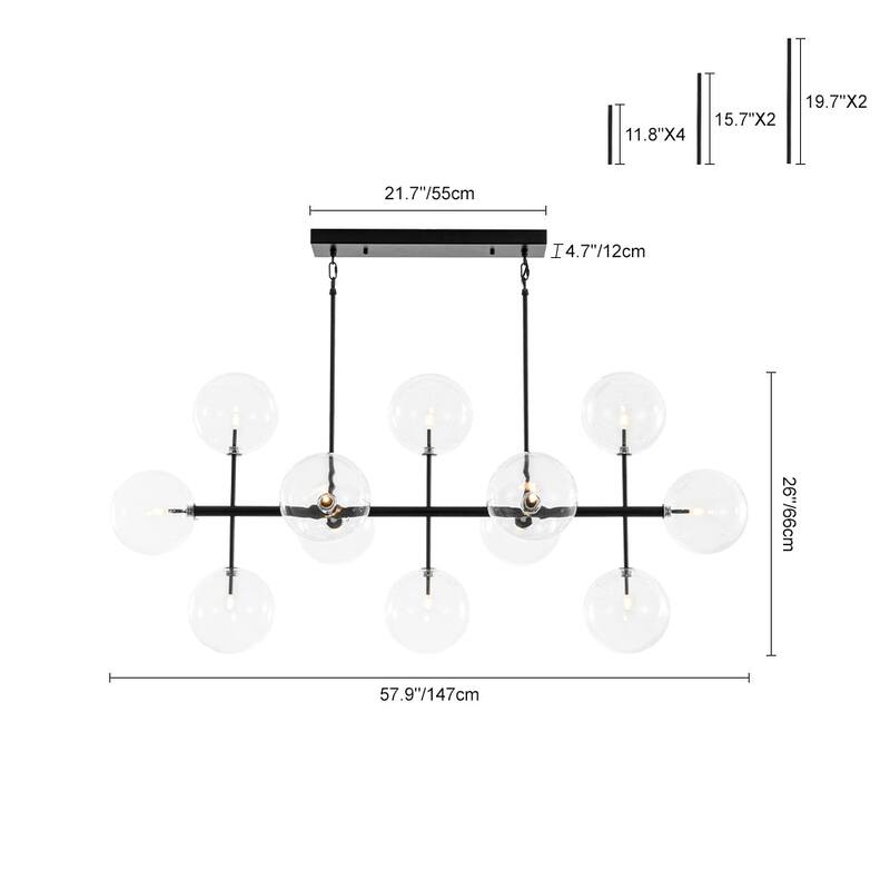 Glam 12-Light Linear Clear Glass Bubble Sputnik Island Chandelier